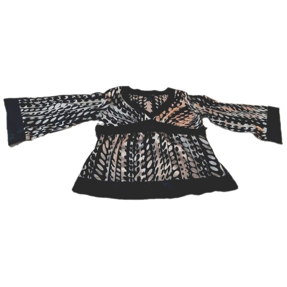 Kimono Style Blouse M Black White Flowing Lightweight Boho Chic Feminine Top - Picture 6 of 7